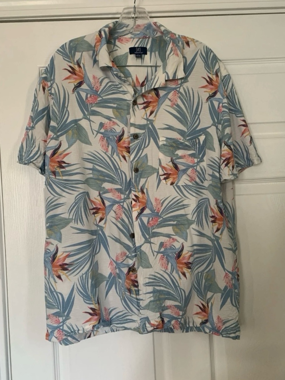 George Men's Tropical Floral Button Down Shirt - Blue and Red
